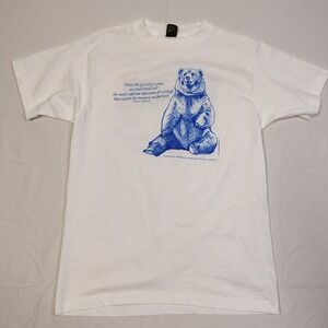 Vintage 1984 Jim Morris Grizzly Bear T-Shirt Anvil White Environmental Large USA
